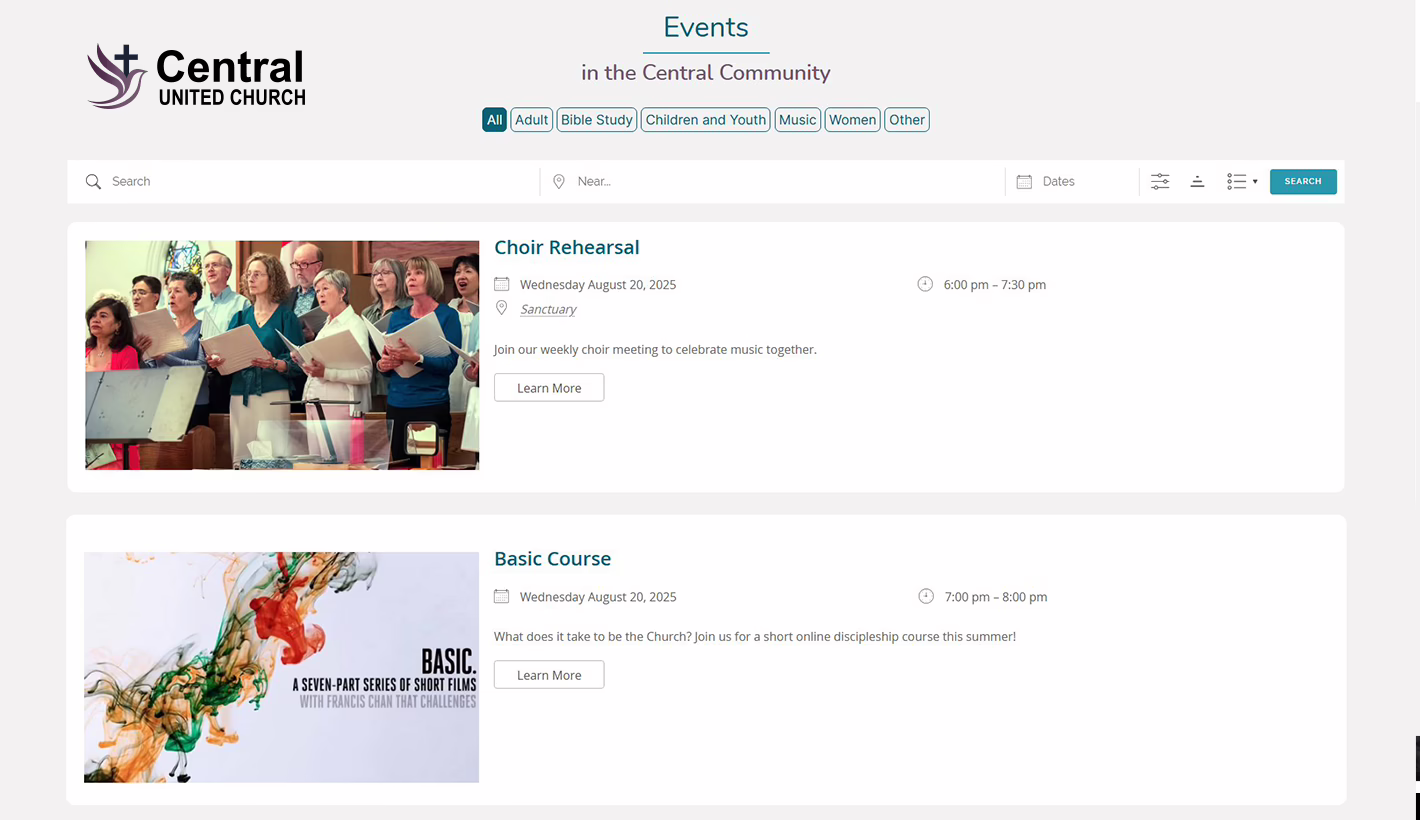 Central United Church Website - Designed and Programmed by Stacey Boardman