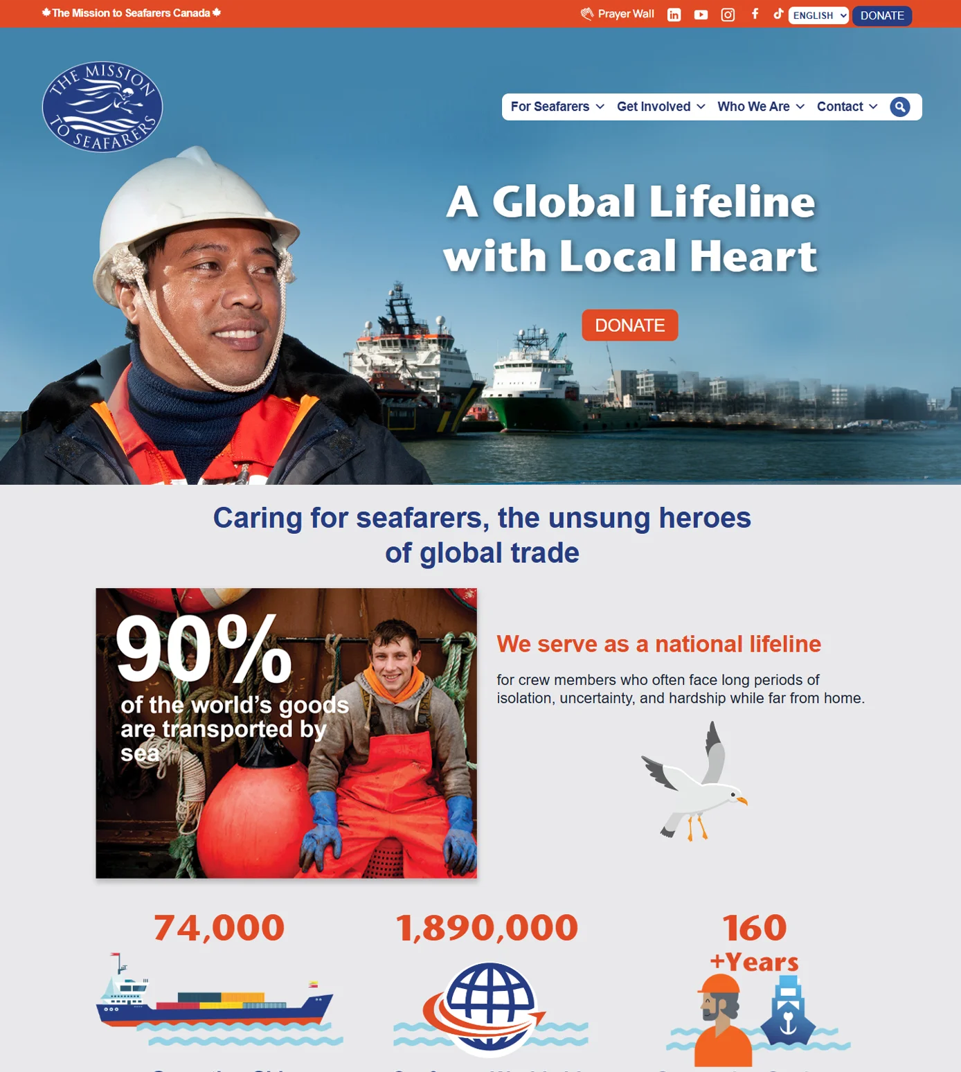 Screenshot of Mission to Seafarers Canada Website homepage