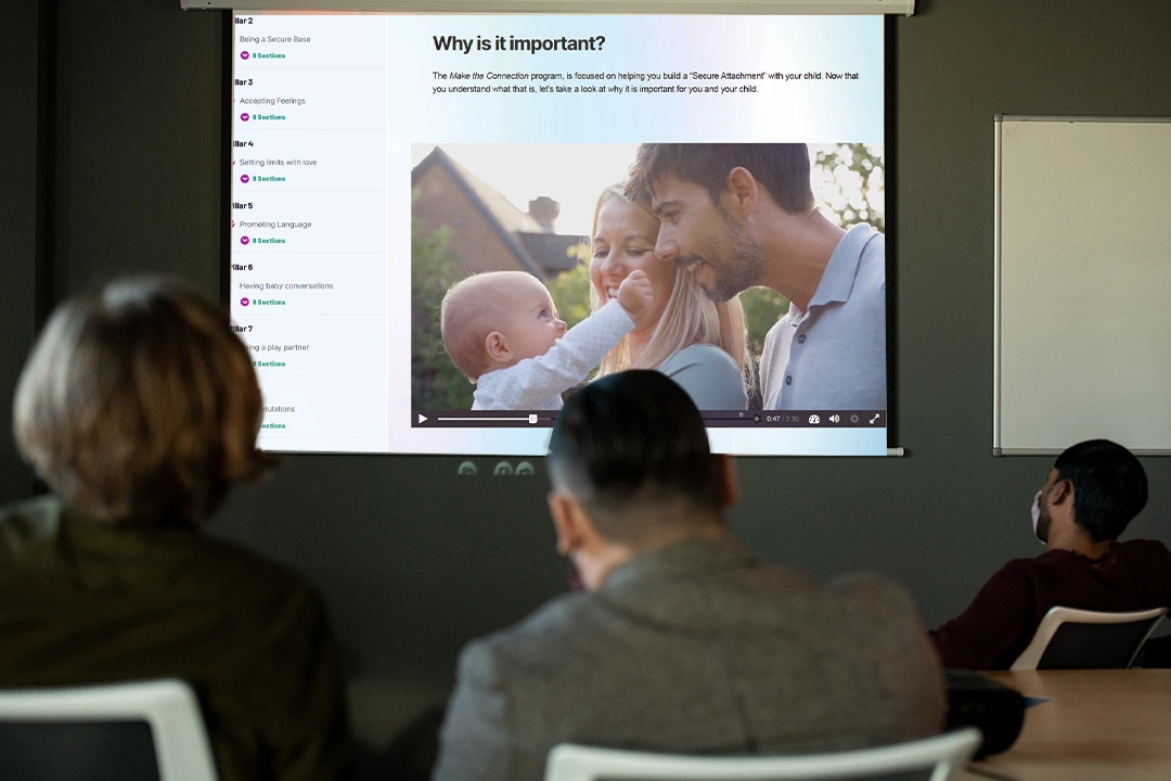 Elearning content on projection screen