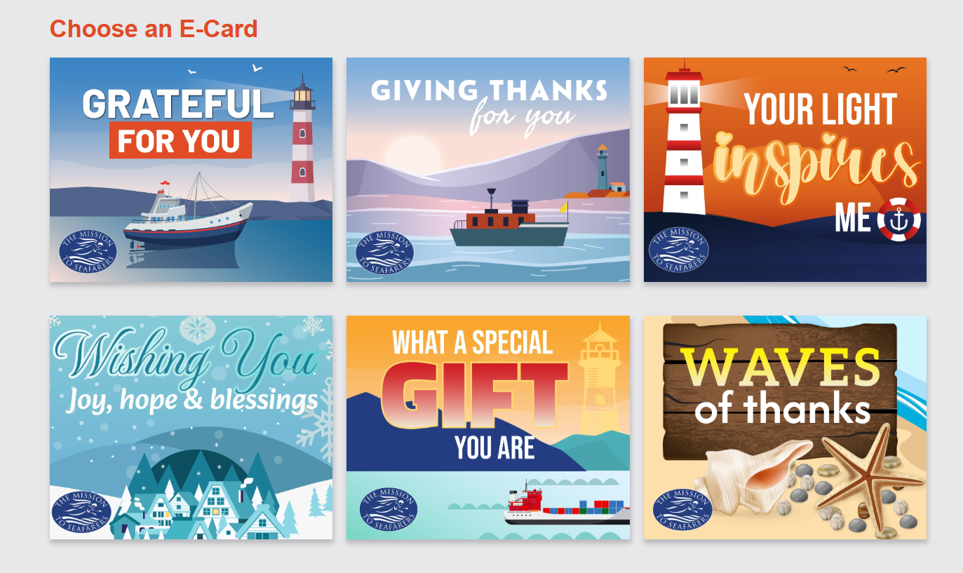 Mission to Seafarers Canada Website - Gratefulness Challenge Ecards